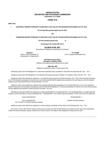 Thumbnail Globalstar
 10-Q Quarterly Report FY 