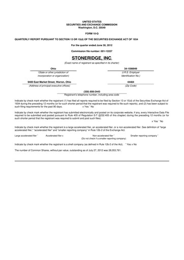 Thumbnail Stoneridge 10-Q Quarterly Report FY2012 