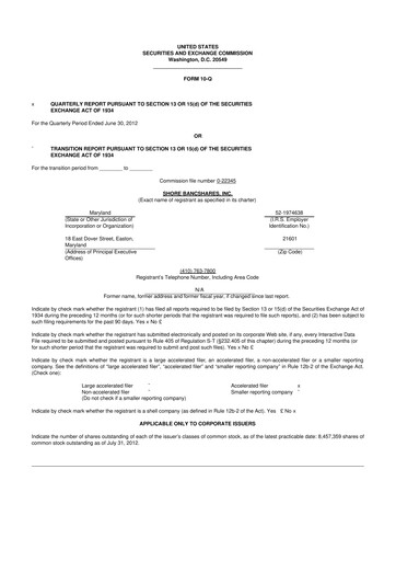 Thumbnail Shore Bancshares 10-Q Quarterly Report FY 