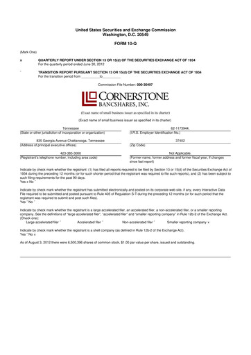 Thumbnail SmartFinancial (SmartBank) 10-Q Quarterly Report FY2012 