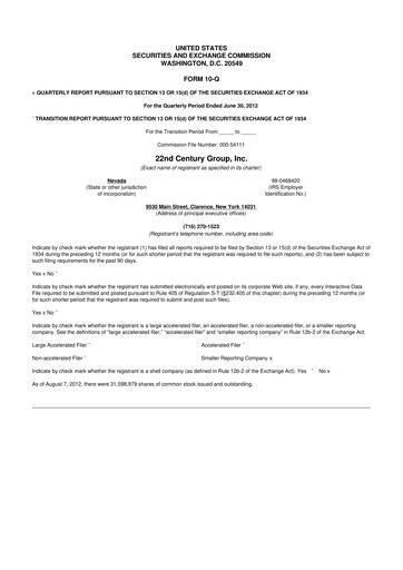 Thumbnail 22nd Century Group
 10-Q Quarterly Report FY 