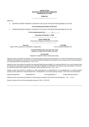 Thumbnail Foot Locker
 10-Q Quarterly Report FY2012 