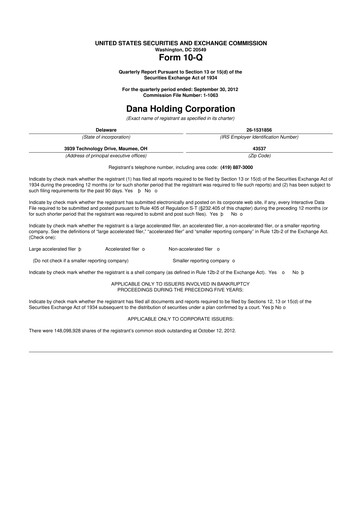 Thumbnail Dana Incorporated 10-Q Quarterly Report FY2012 