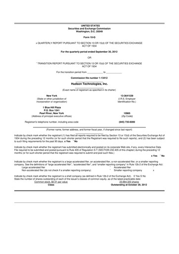 Thumbnail Hudson Technologies 10-Q Quarterly Report FY2012 