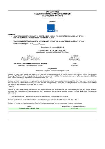 Vorschaubild ServisFirst Bancshares 10-Q Quartalsbericht 2012 