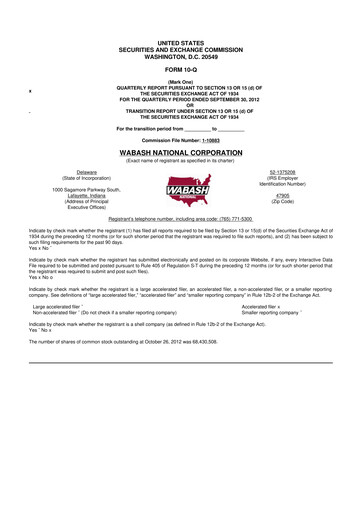Thumbnail Wabash National
 10-Q Quarterly Report FY2012 