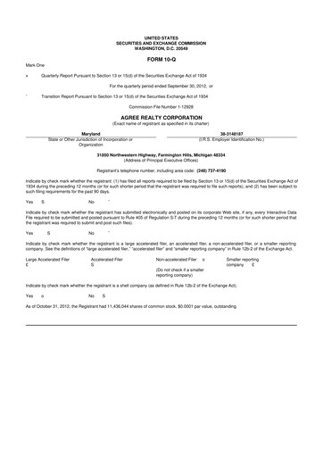 Thumbnail Agree Realty
 10-Q Quarterly Report FY2012 