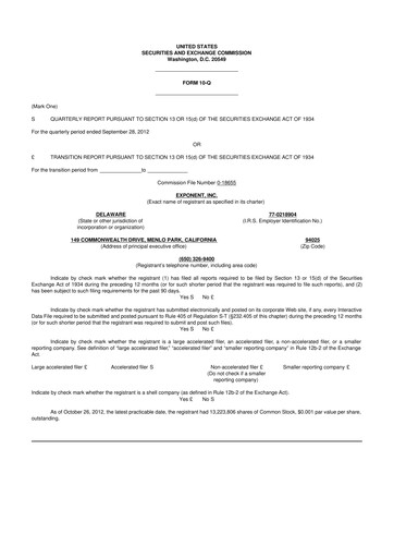 Thumbnail Exponent
 10-Q Quarterly Report FY2012 