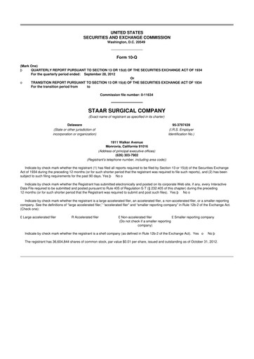Thumbnail STAAR Surgical 10-Q Quarterly Report FY2012 