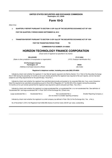 Vorschaubild Horizon Technology Finance 10-Q Quartalsbericht  