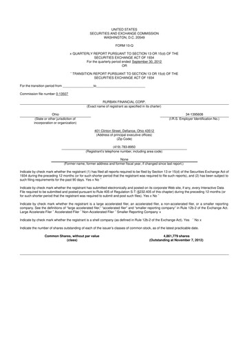 Miniature SB Financial Group 10-Q Rapport trimestriel 2012 