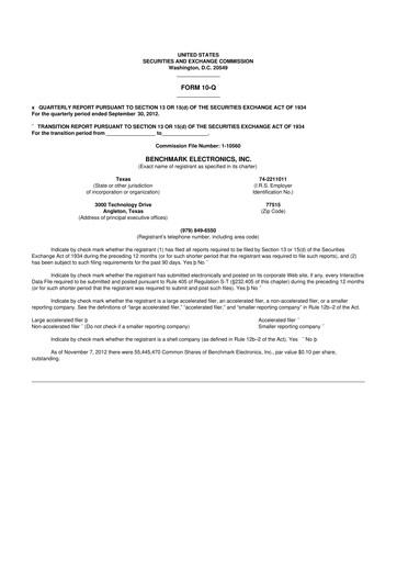 Thumbnail Benchmark Electronics
 10-Q Quarterly Report FY2012 