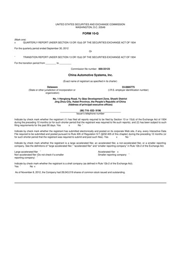 Vorschaubild China Automotive Systems 10-Q Quartalsbericht 2012 