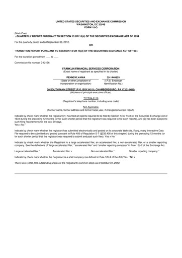 Thumbnail Franklin Financial Services Corporation 10-Q Quarterly Report FY2012 