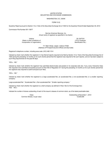 Thumbnail German American Bancorp 10-Q Quarterly Report FY2012 