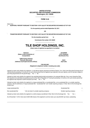 Thumbnail Tile Shop Holdings 10-Q Quarterly Report FY2012 