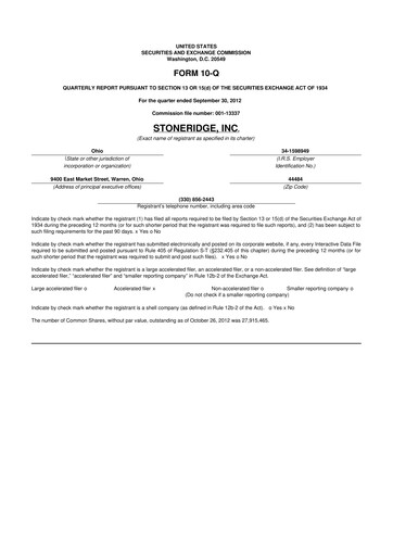 Thumbnail Stoneridge 10-Q Quarterly Report FY2012 