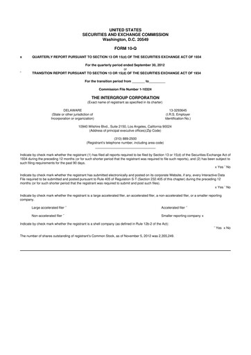 Thumbnail The InterGroup Corporation 10-Q Quarterly Report FY2013 