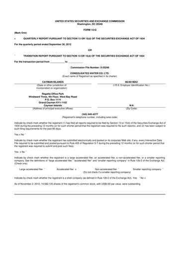 Thumbnail Consolidated Water 10-Q Quarterly Report FY 