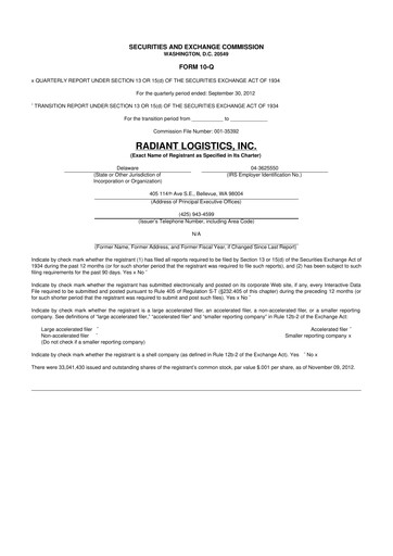 Thumbnail Radiant Logistics
 10-Q Quarterly Report FY2013 