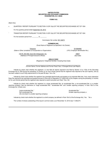 Thumbnail CorMedix 10-Q Quarterly Report FY2012 