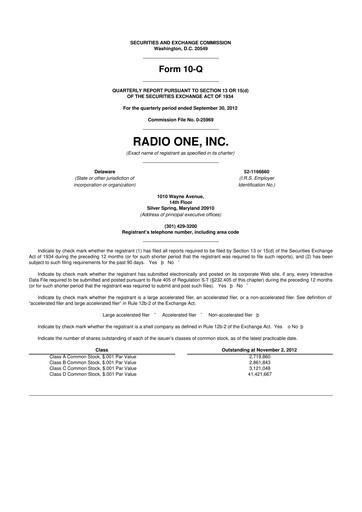 Thumbnail Urban One
 10-Q Quarterly Report FY2012 