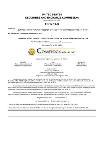 Thumbnail Comstock Inc. 10-Q Quarterly Report FY2012 