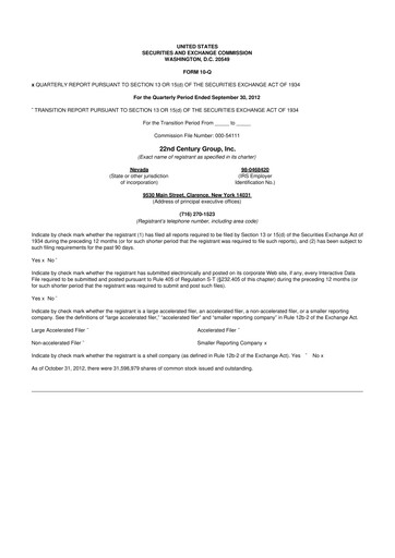 Thumbnail 22nd Century Group
 10-Q Quarterly Report FY2012 