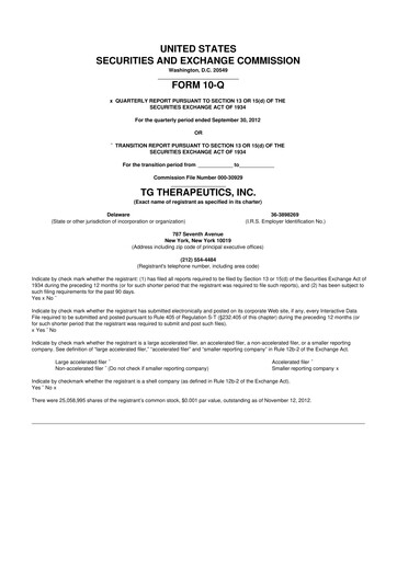 Thumbnail TG Therapeutics 10-Q Quarterly Report FY2012 