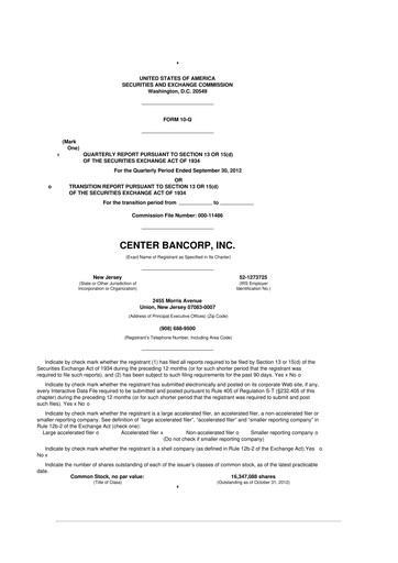 Miniature ConnectOne Bancorp 10-Q Rapport trimestriel 2012 