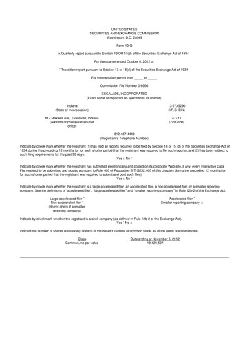 Thumbnail Escalade Sports 10-Q Quarterly Report FY2012 