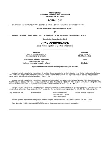 Thumbnail Vuzix
 10-Q Quarterly Report FY2012 