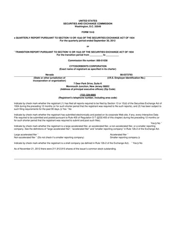 Miniature Cytosorbents 10-Q Rapport trimestriel 2012 