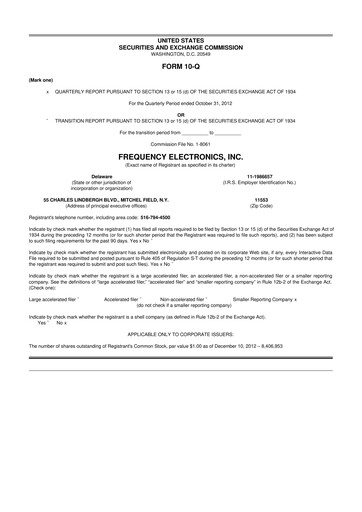 Thumbnail Frequency Electronics 10-Q Quarterly Report FY2013 