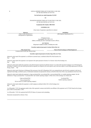 Miniature Cemtrex 10-K Rapport annuel 2012