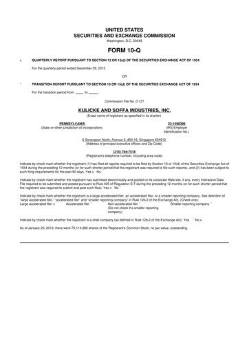 Vorschaubild Kulicke and Soffa Industries 10-Q Quartalsbericht 2013 