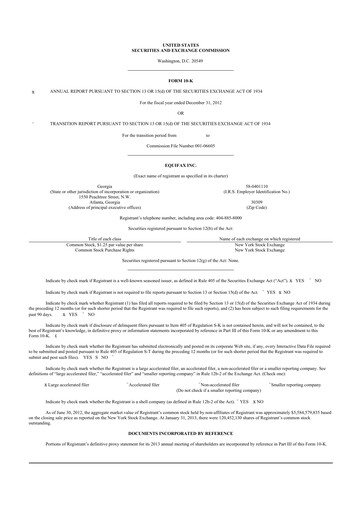 Thumbnail Equifax 10-K Annual Report 2012