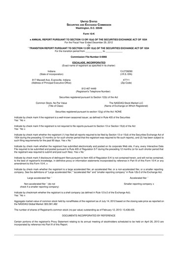 Thumbnail Escalade Sports 10-K Annual Report 2012