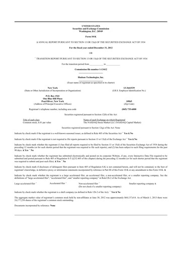 Thumbnail Hudson Technologies 10-K Annual Report 2012