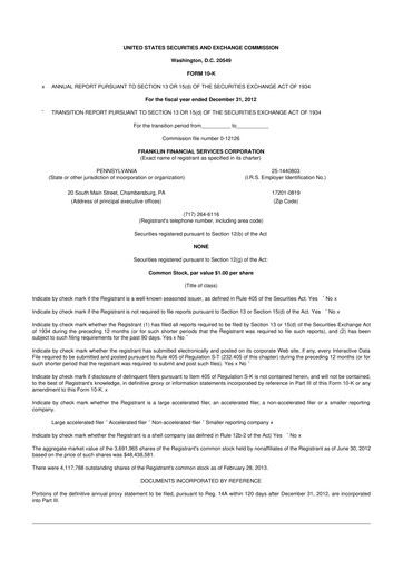 Thumbnail Franklin Financial Services Corporation 10-K Annual Report 2012