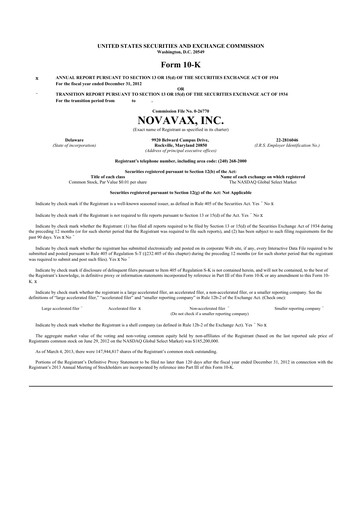 Thumbnail Novavax 10-K Annual Report 2012