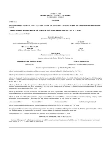 Miniature Zion Oil & Gas 10-K Rapport annuel 2012