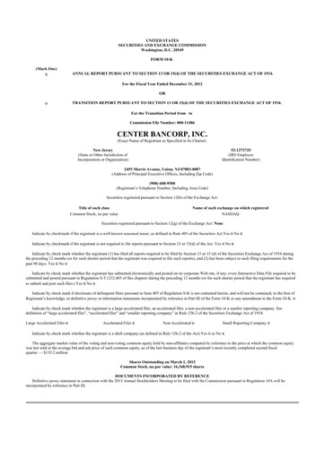 Miniature ConnectOne Bancorp 10-K Rapport annuel 2012