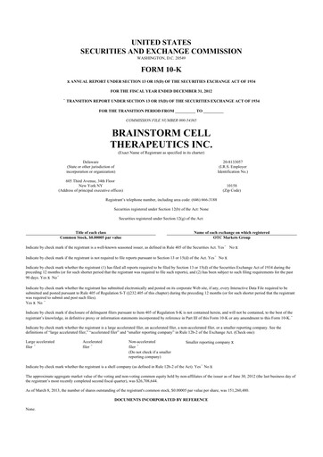 Thumbnail BrainStorm Cell Therapeutics 10-K Annual Report 2012