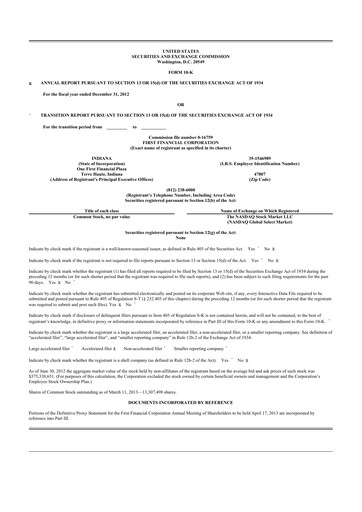 Thumbnail First Financial 10-K Annual Report 2012