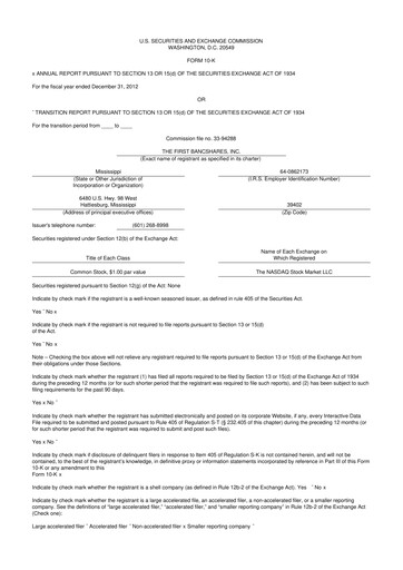 Thumbnail The First Bancshares 10-K Annual Report 2012