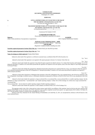Thumbnail Landmark Bancorp 10-K Annual Report 2012