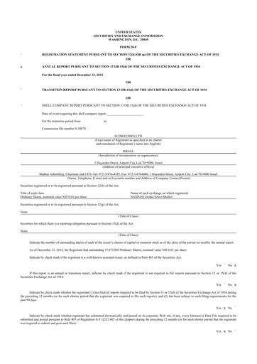 Thumbnail AudioCodes 20-F Annual Report 2012