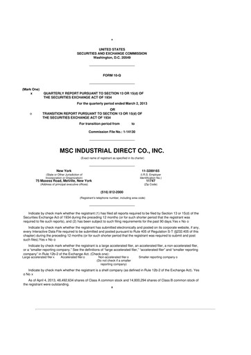 Thumbnail MSC Industrial Direct 10-Q Quarterly Report FY2013 