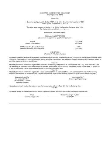Thumbnail Escalade Sports 10-Q Quarterly Report FY2013 